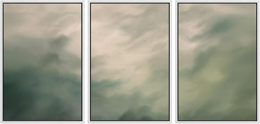 MUDECOR Framed Wall Art Print Set Soft Green Cloudscape Tranquil Abstract Nature Illustrations Modern Art Boho Decorative Colorful Chic for Living Room, Bedroom, Office - 16"x24"x3 White