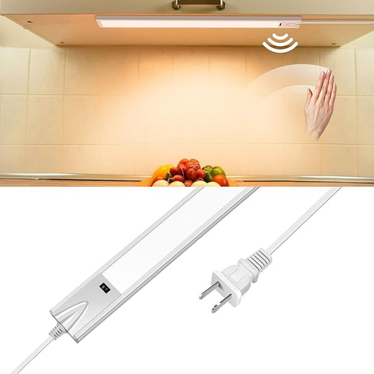 16 Inch Under Cabinet Lights with Hand Wave, Ultra Bright 3000K/4000K/6000K Under Counter Lights, Plug and Play, Dimmable LED Under Cabinet Lighting for Kitchen Cabinet, Cupboard, Closet, Desk(1 Pack)