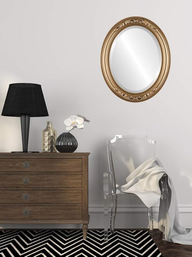 OVALCREST Oval Beveled Wall Mirror for Home Decor - Florence Style - Desert Gold - 24" x 20"