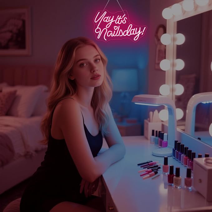 Lucunstar Yay It's Nails Day Neon Sign,Pink Led Light,USB Connectivity Led Neon Sign with Dimming Switch for Home Wall Decor,Girls Room Party Room Decor