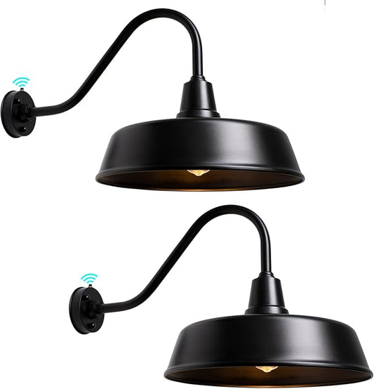Outdoor Gooseneck Barn Light - 24 inch Farm Style Black Large Lighting Exterior Fixture Sconce Wall Lights for Farmhouse, Dusk to Dawn Sensor Front Door Porch Garage Patio 2 PCS