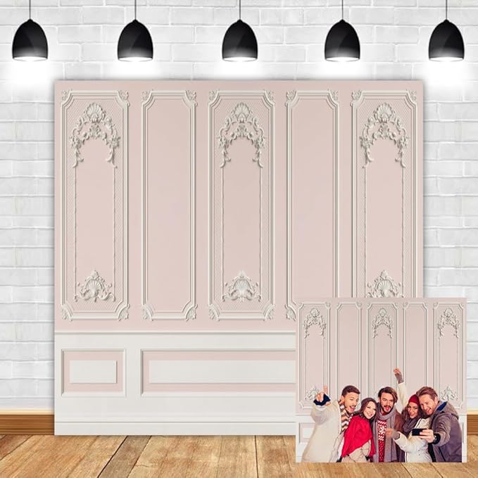 Leyiyi 10x10ft Pink White Vintage Room Inside Backdrop European Frame Modern House French Castle Cementery Wall Retro Style Photo Background Cowboy Kids Birthday Portrait Studio Props Vinyl Wallpaper