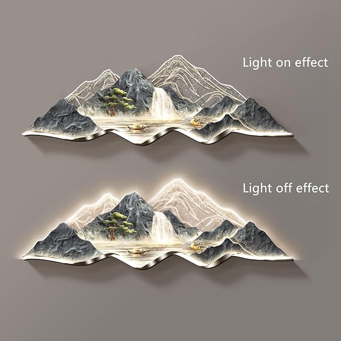 Large 3D Wall Art Decor ,Living Room Hanging Mural,Modern Wall Art, Handmade Wall Sculpture with Lighting Strip Oriental Decor, Traditional Chinese Welcoming Wall Hanging Painting Home Decor(E,150*50c