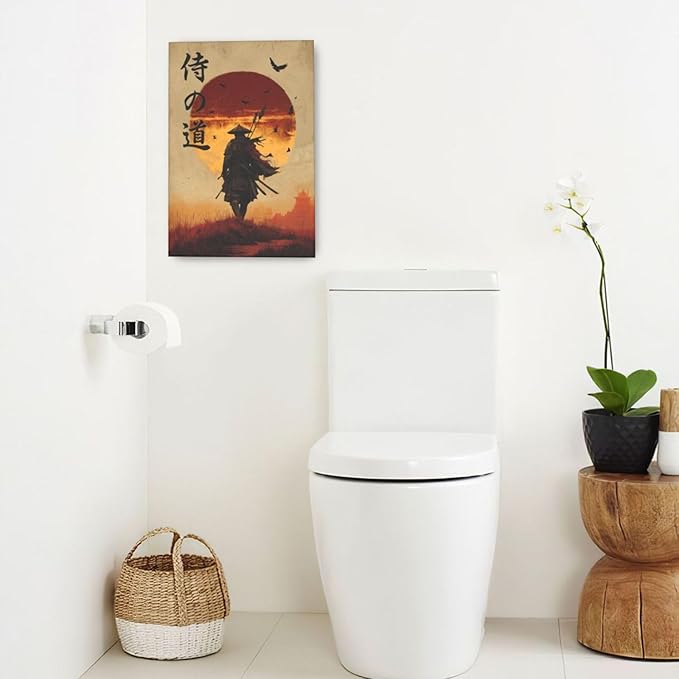 Japanese Samurai Wall Art Oriental Asian Bushido Wall Decor Warrior Figure Canvas Pictures Paintings Prints Japan Traditional Aesthetic Artwork Framed Decorations For Bedroom Living Room Office Gifts 16" x 24"