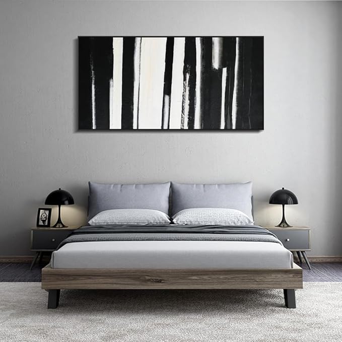 Black and White Abstract Canvas Wall Art Decor Modern Wall Decorations Home paintings Decor Wall Art Prints Framed Minimalist Stripes Artwork for Living Room Wall Bedroom Kitchen Office Decor 20"×40"