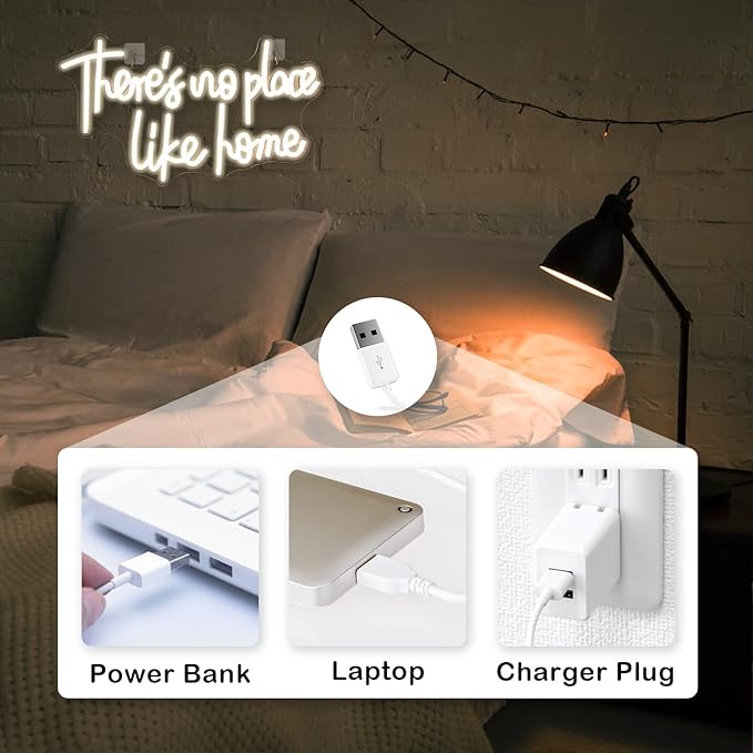 Lucunstar There‘s No Place Like Home Neon Sign,Neon Sign For Room,Warm White Led Neon Light for Wall Decor,Light Up Sign for Wedding,Home Party,USB Connectivity Bedroom Decor,Home Decor