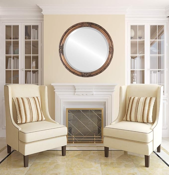 OVALCREST Round Beveled Wall Mirror for Home Decor - Jefferson Style - Sunset Gold - 20x20 Outside Dimensions