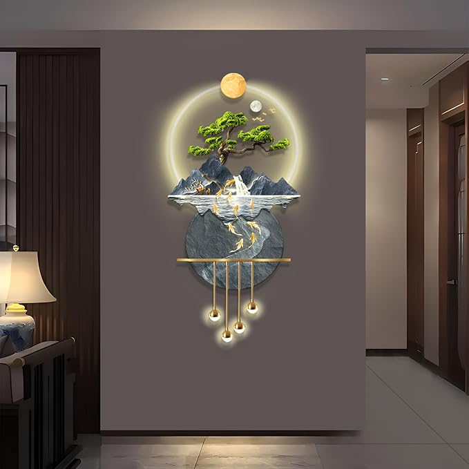 LED Light Decor Wall Art, 3D Art Wall Decor with Light, Decors Walls Sculptures Large 3D Art, Decors Walls Sculptures Lighting Modern, Plug-in Power Supply, Blue B, 19x39IN