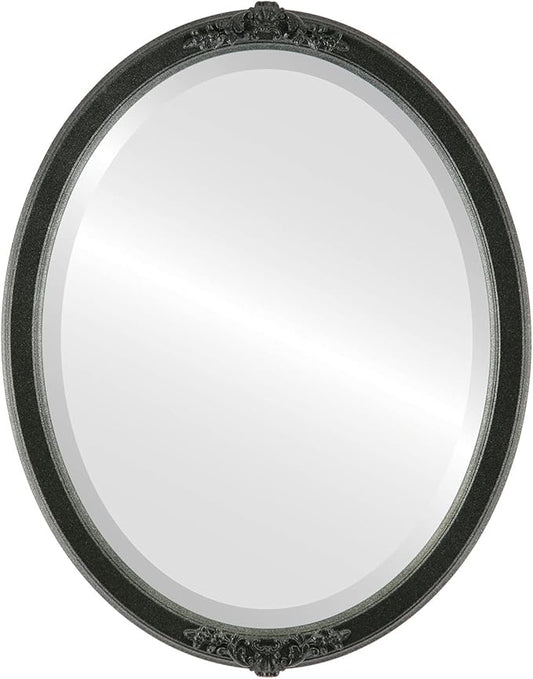 OVALCREST Oval Beveled Wall Mirror for Home Decor - Athena Style - Black Silver - 26" x 20" Outside Dimensions