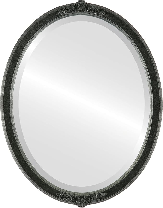 OVALCREST Oval Beveled Wall Mirror for Home Decor - Athena Style - Black Silver - 21" x 17" Outside Dimensions