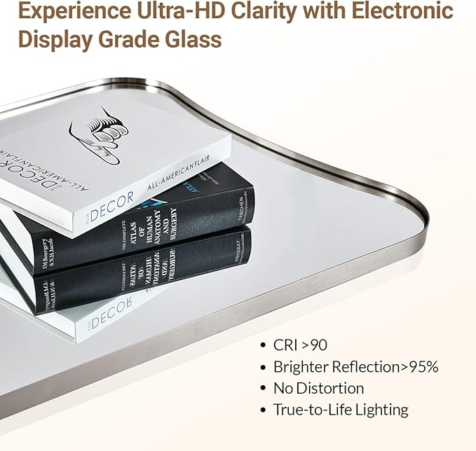 ANDY STAR Brushed Nickel Bathroom Mirror, 22x30 Silver Metal Framed Mirrors for Bathroom, Irregular Wall Mirror in Anti-Rust Stainless Steel Frame, Unique Shape Frame Ideal for Home Remodel