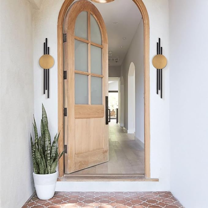 ARTEPERA Antique Lines Metal Wall Art Set of 2 - Modern & Unique Wall Decor, Metal Wall Sculpture for Living Room, Bedroom, Office - Vertical Geometric Wall Decor (Black - Gold, 23.5" x 6.7")