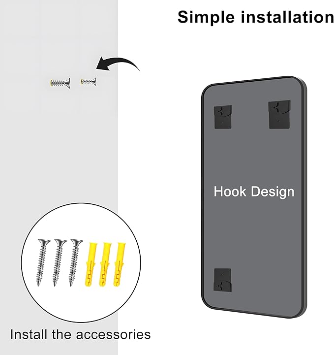 KOCUUY Black Bathroom Mirror, 20" x 40" Metal Frame Rectangle Mirror with Rounded Corner, Classic Design of Upgraded Shatterproof Glass for Bathroom, Bedroom, Living Room, Entryway