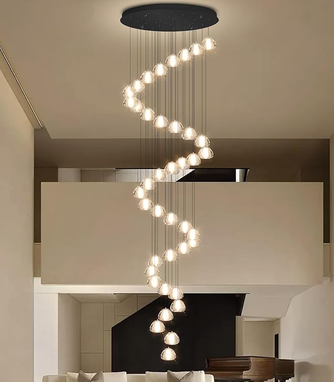 236'' Long Large Crystal Chandeliers LED Chandeliers for High Ceiling Handing Light Fixture for Entrance Hallway Foyer Staircase Lobby Black