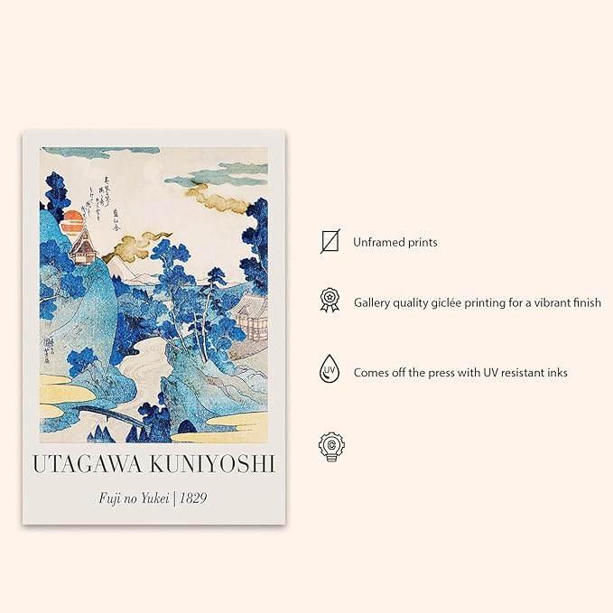 OZCONO Utagawa Kuniyoshi Fuji no Yukei Art Print, Japanese Landscape Wall Decor, Gallery Quality Giclee, UV Resistant Ink (30L x 20W)