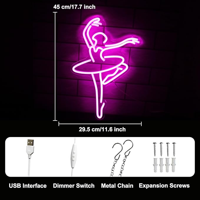 Ballet Girl Neon Sign Pink LED Dance Neon Lights Dancing Woman Neon Wall Light Up Sign for Bedroom Dance room Ballet Academy Y2k Room Decor 17.7 x 11.6 in