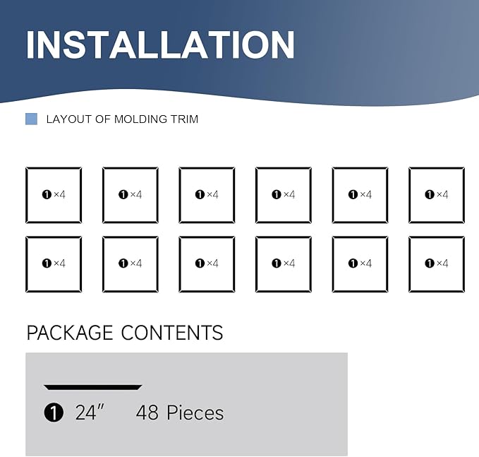 NeatiEase 12 Set Peel and Stick Wall Molding Trim Kit, 24" x24" Premade Wainscoting Panels, Self Adhesive Moulding Panel for Interior Walls Picture Frame