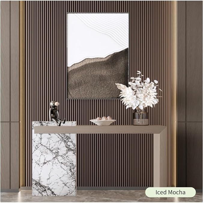 4PCS 3D Acoustic Slat Wall Panels Circle Design Fluted Textured Panel for Interior Wall Decor 118"x6" (Iced Mocha)