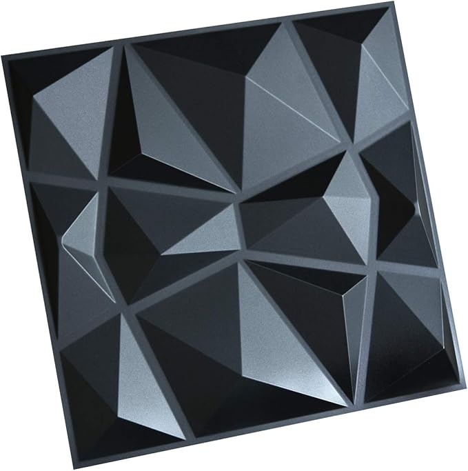 Art3d 3D Paneling Textured 3D Wall Design, Black Diamond, 19.7" x 19.7" (12 Pack)