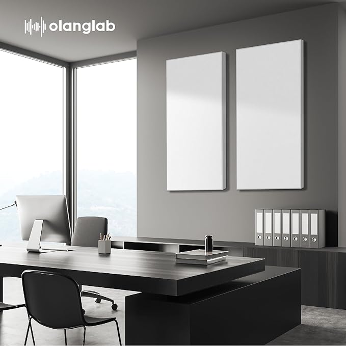 Olanglab Sound Absorbing Acoustic Wall Panels 2 Pack, 2'' 24''x48'' Fiberglass Sound Dampening Panels, Large Fabric Wrapped Sound Proof Panels for Walls (White)