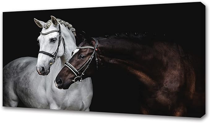 Jiuqinghua Wall Art Canvas Print Picture White and Brown Horses 1 Panel Wild Animal Painting Artwork for Living Room Bedroom Office Home Wall Decor Stretched and Framed Ready to Hang 30x60inches