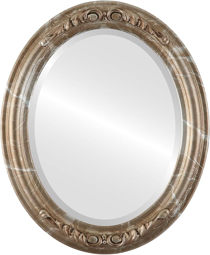 OVALCREST Oval Beveled Wall Mirror for Home Decor - Florence Style - Champagne Silver - 44" x 34"