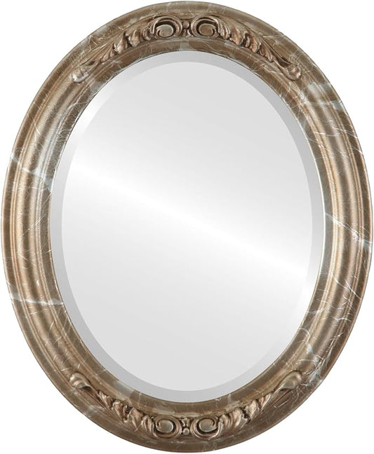 OVALCREST Oval Beveled Wall Mirror for Home Decor - Florence Style - Champagne Silver - 32" x 26"