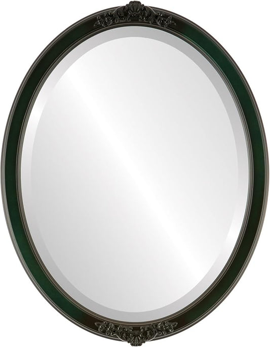 OVALCREST Oval Beveled Wall Mirror for Home Decor - Athena Style - Hunter Green - 21" x 17" Outside Dimensions