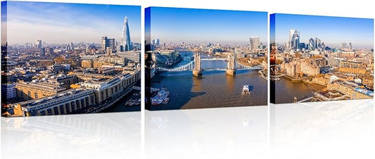 Aerial View of the Tower Bridge in London City Skyline Pictures for Living Room Cityscape Canvas Wall Art Modern Decor Beautiful Panorama of London Tower Bridge Artwork Posters Prints 12x48 Inch