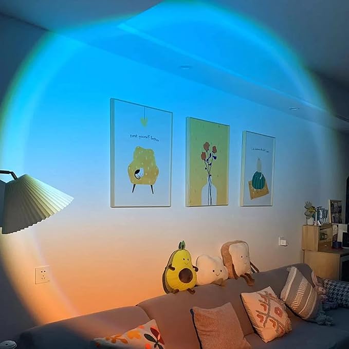 Balkwan Sunset Lamp Projection Rotation Rainbow Projection Lamp Led Romantic Visual Led Light Network Red Light with USB Modern Floor Stand Night Light Living Room Bedroom Décor (Sky Blue)