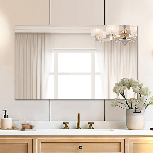Mirrorons Frameless Mirror, Wall Mirror 48" x 30", Modern Bathroom Mirrors for Wall with Polished Edge, Hangs Horizontally or Vertically. Upgraded Shatterproof, Entryways, Bathroom, Gym.