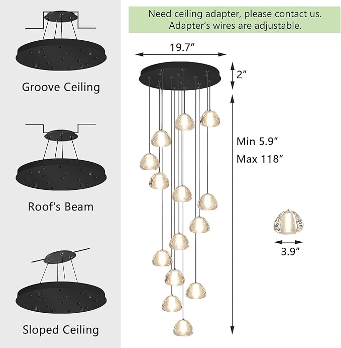 Modern Crystal Chandelier for Staircase 118" Long Black LED Lighting for Foyer Adjustable Ceiling Lighting Fixture for Living Room Hallway Entryway Staircase