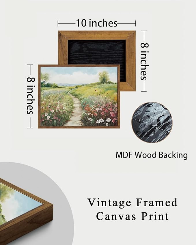 KISSFOX Vintage Framed Wall Art Decor Modern Farmhouse Spring Landscape Pictures Paintings Wall Decor Rustic Wildflower Canvas Art Prints Nature Countryside Artwork For Bedroom Kitchen Living Room