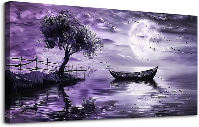 KELIYUAN Canvas Wall Art For Living Room Large Wall Decor For Bedroom Office Decoration Landscape Pictures Modern Purple Lake View Wall Painting Artwork Hotel Room Ready To Hang Home Decor 24x48 In