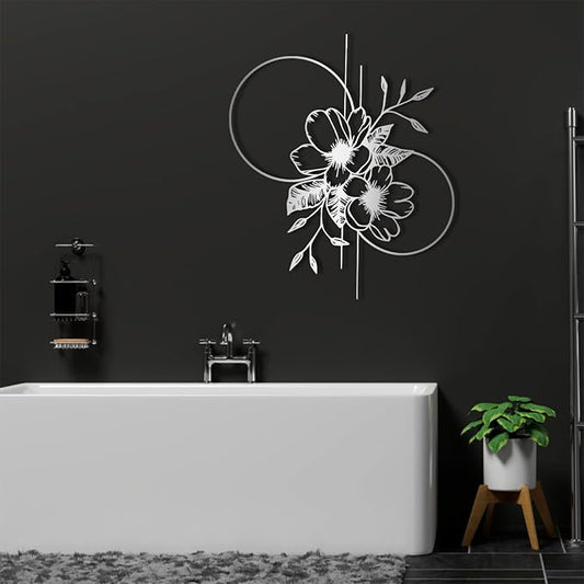 Metal Flowers Wall Decor, Metal Flower Wall Art, Metal Floral Wall Decor, Flower Art Wall Decor, Wall Flowers Wall Decor, Metal Flowers, Wall Hangings for Living Room, Bedroom (Silver, 24x20in|60x51cm)