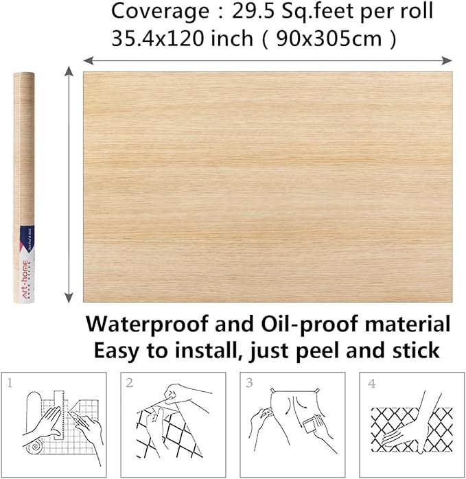 Arthome 32.6" x120" Peel and Stick Oak Wood Contact Paper Self-Adhesive Wall Paper,Decorative Vinyl Film for Countertop, Cabinets, Shelf, Drawer Liner,Easy to Clean Removable Wall Covering