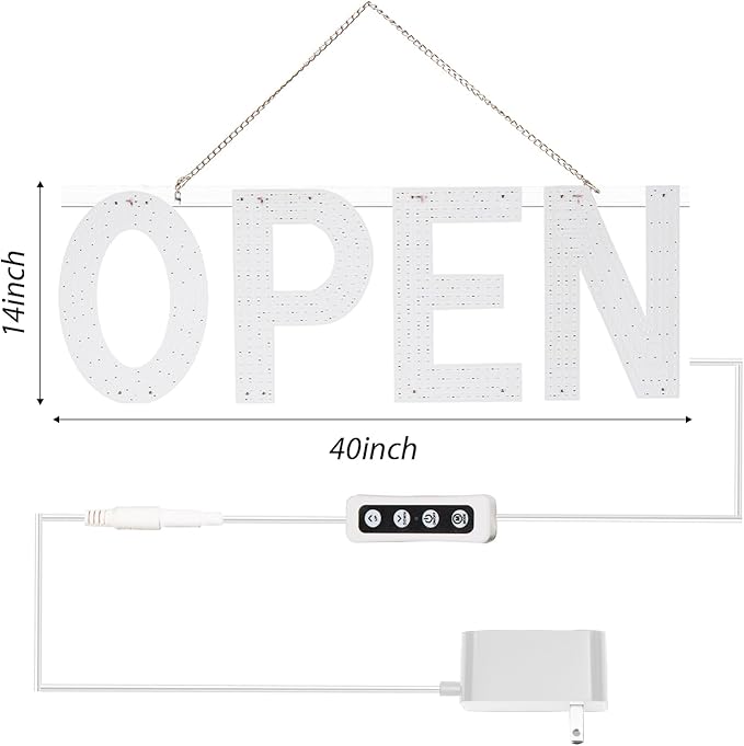 LED Open Sign for Business, 40"x14" Dimmable Brightness Large Electric Light Up Sign, Hanging Installation for Store Restaurant Office Bar Hotel Salon (Red and Blue)
