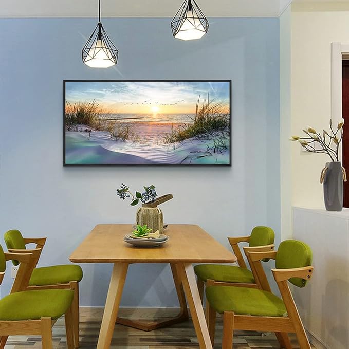 Black Wood Framed Canvas Wall Art For Living Room Large Size Wall Decor For Bedroom Ocean Beach Wall Paintings Office Decorations Sunny Sea Seascape Pictures Works Room Home Decor 20" X 40"