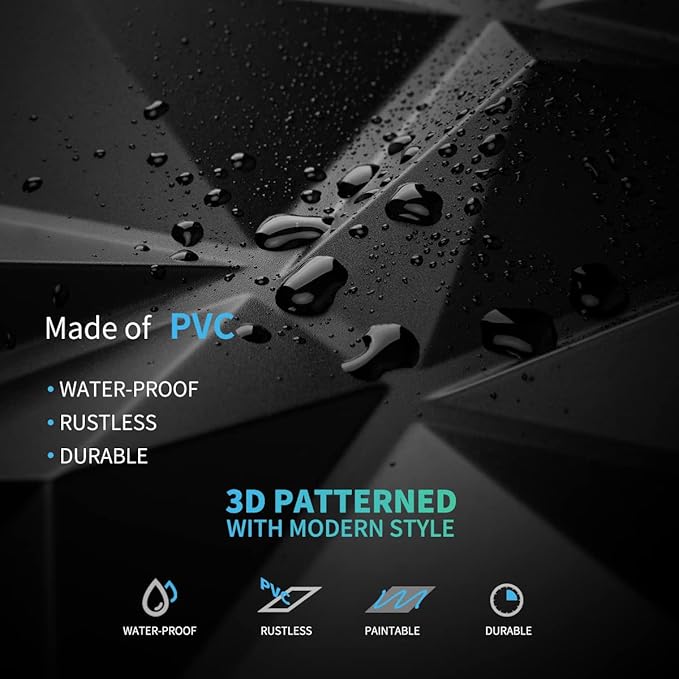 Art3d Decorative 3D Wall Panels in Diamond Design, 12"x12" Matt Black for Home and Office Decor (33 Pack)