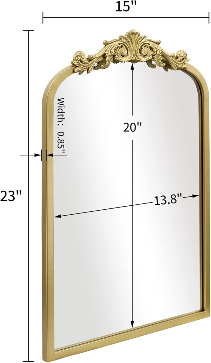 AIXI HOME Gold Arched Mirror 15"x23", Traditional Arendahl Vintage Antique Mirror with Ornate Metal Frame, Baroque Wall Mounted Mirrors for Entryway/Bathroom/Living Room/Hallway/Bedroom