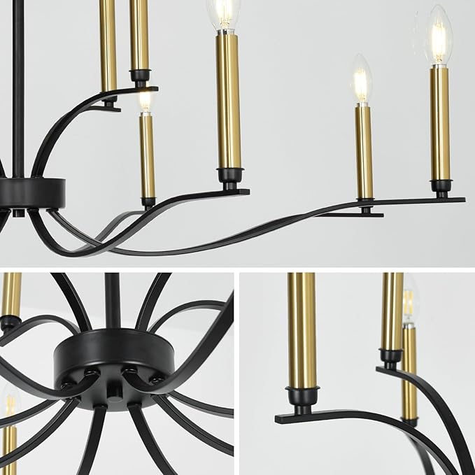12-Light Black Chandeliers for Dining Room 39" Modern Farmhouse Chandelier Adjustable Height Candle Chandelier for Living Room Kitchen Foyer Entryway Hallway E12 Base