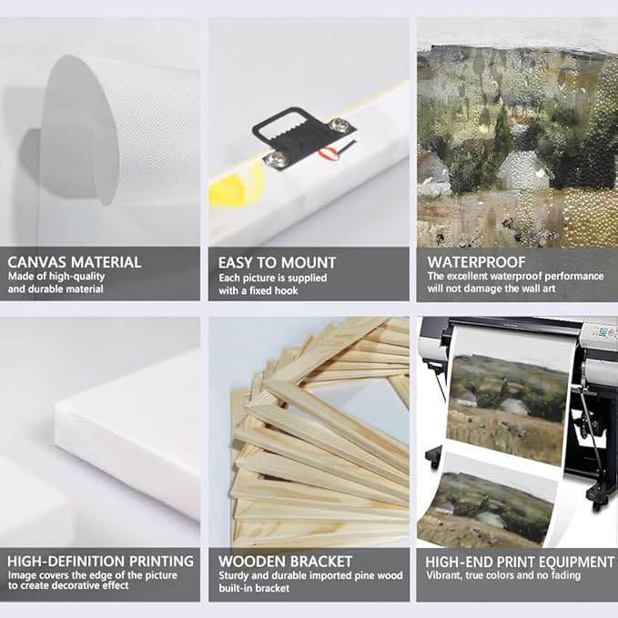 3 Pieces Neutral Landscape Split Print Country Wall Art Canvas Wall Art Vintage Outskirts Painting Prints for Farmhouse & Bedroom Decor Bathroom Framed Ready to Hang-12x16inchx3Pcs