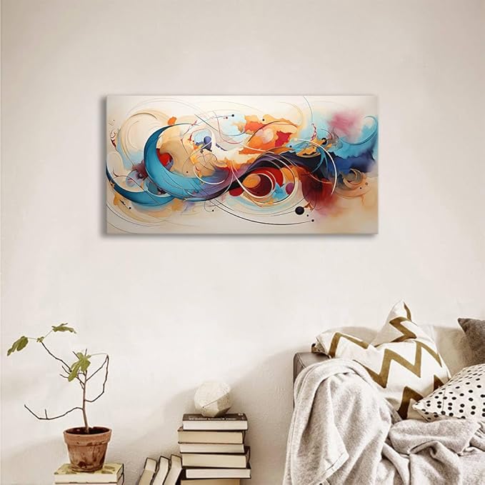 BYXART Abstract Wall Art for Living Room Colorful Canvas Artwork For Bedroom Painting Multicolor Prints Picture for Bathroom Home Office Decoration 40L x 20W
