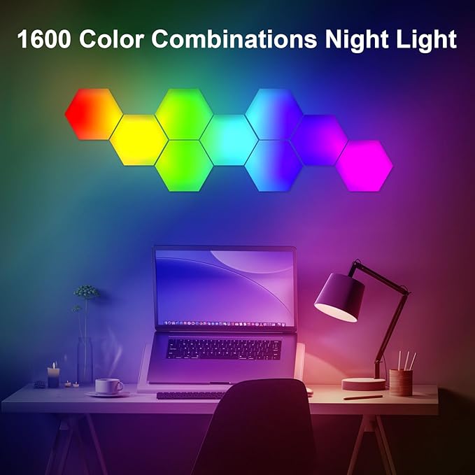 8 Pack RGB Hexagon Led Lights Wall Panels, Music Sync Color Changing Circle Lights, Hexagon Lamp with Remote Control & App Control, Led Shape Hex Light for Bedroom Gamers PlayStation Decor