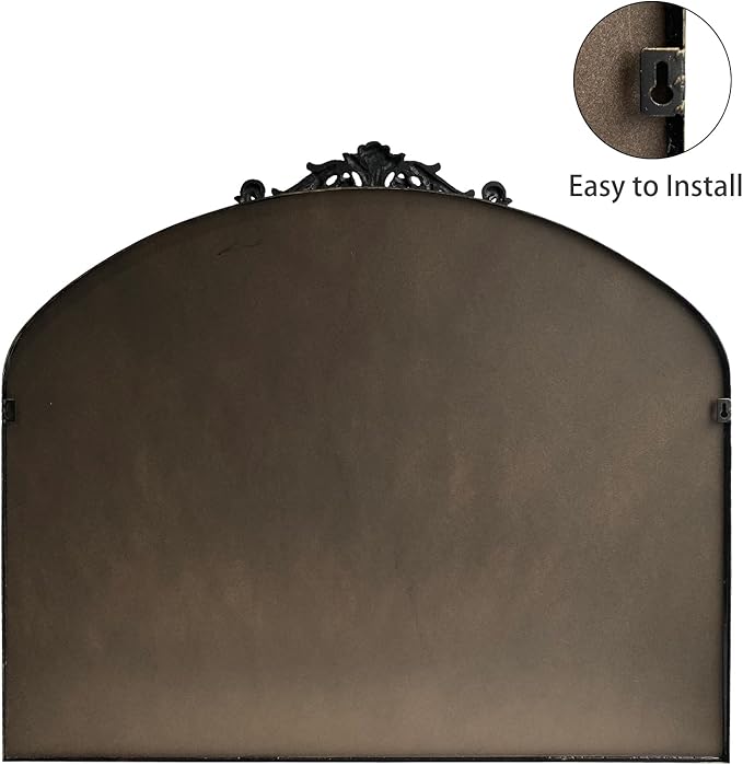 Black Arched Mirror for Wall,Baroque Fireplace Mirror Decor,Brass Wall Mirror,Ornate Mirrors for Entryway/Bathroom/Living Room/Hallway 36"X30" …
