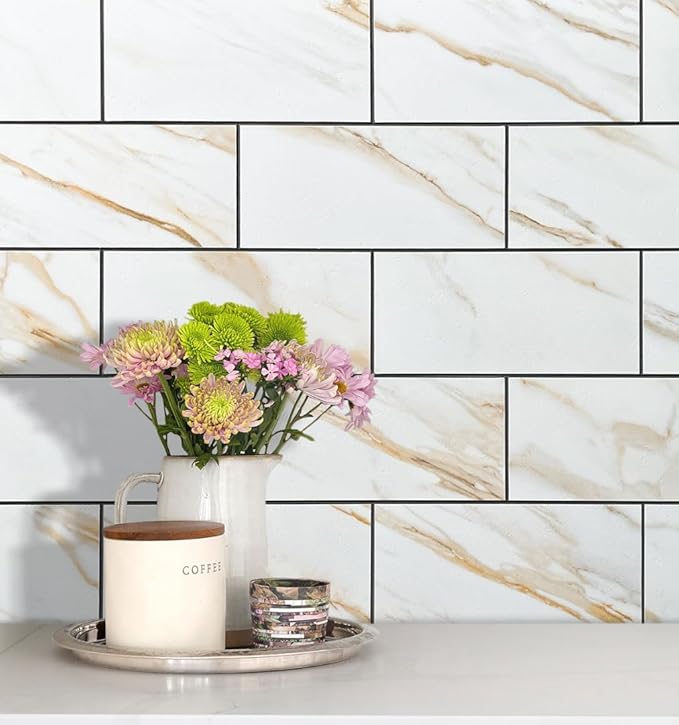 AULIGET 2-Piece Peel and Stick Backsplash Wall Tiles, 6" x 12" PVC Faux Stone Stick on Tiles for Backsplash Kitchen, Bathroom, Laundry Room, Camper, Fireplace