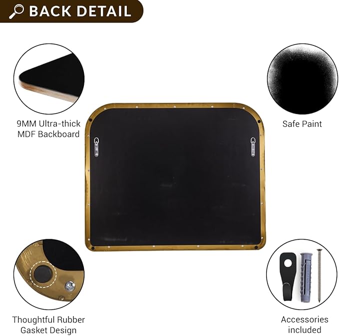 ANDY STAR 36x30'' Brushed Brass Arched Mirror, Modern Arched Mantel Rectangular Mirror Rounded Corner for Fireplace, Bathroom, Powder Room in 1 inch Anti-Rust SUS304 Tube Metal Frame Wall Mounted