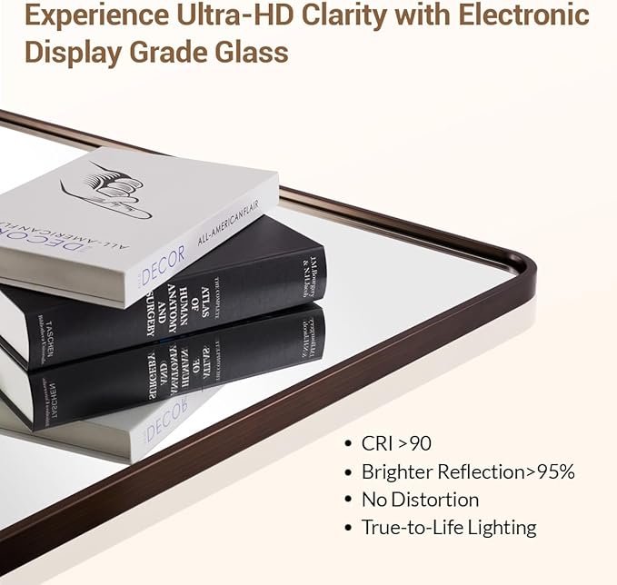 ANDY STAR 48x36 Inch Bronze Bathroom Mirror, Rounded Rectangle Oil Rubbed Bronze Mirrors for Bathroom,Tube Metal Framed, 1’’ Deep Wall Mounted Vertically/Horizontal