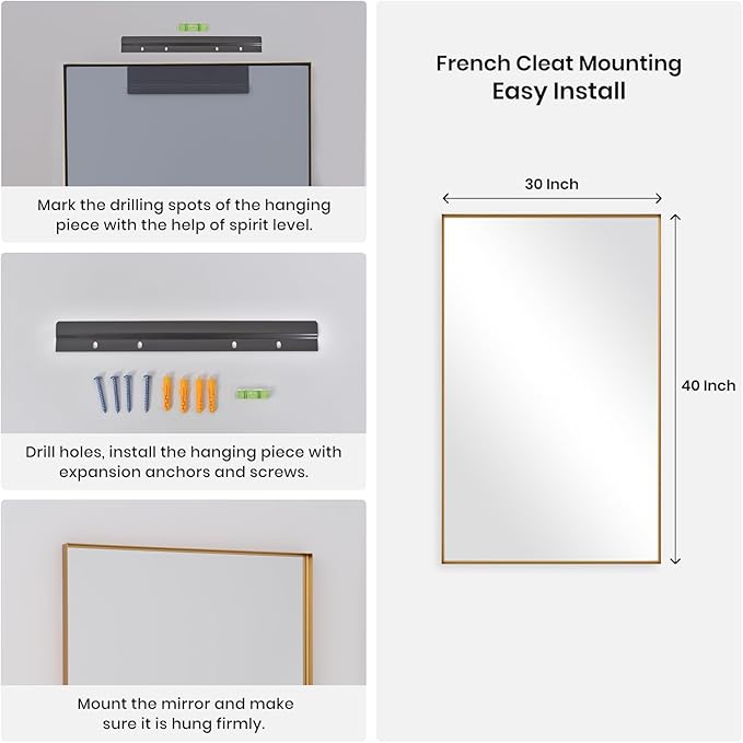 2-Pack Gold Bathroom Mirrors Over Sink30 x 40 Inch Wall Mounted Aluminum Frame Rectangle Mirror Modern Farmhouse Vanity Mirror