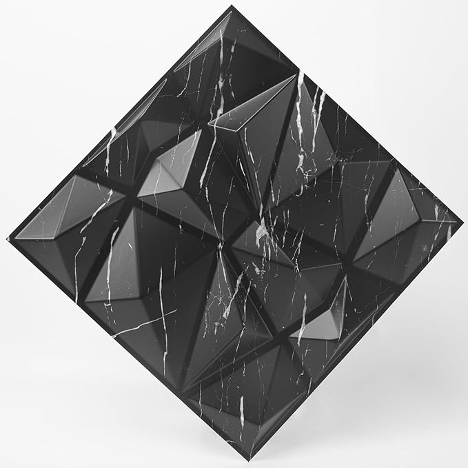 Art3d 3D Diamond Design Paneling for Interior Decor, Living Room, TV Wall Background, Bedroom, Gaming Setup, 11.8" x 11.8", Black Marble, 33 Pack